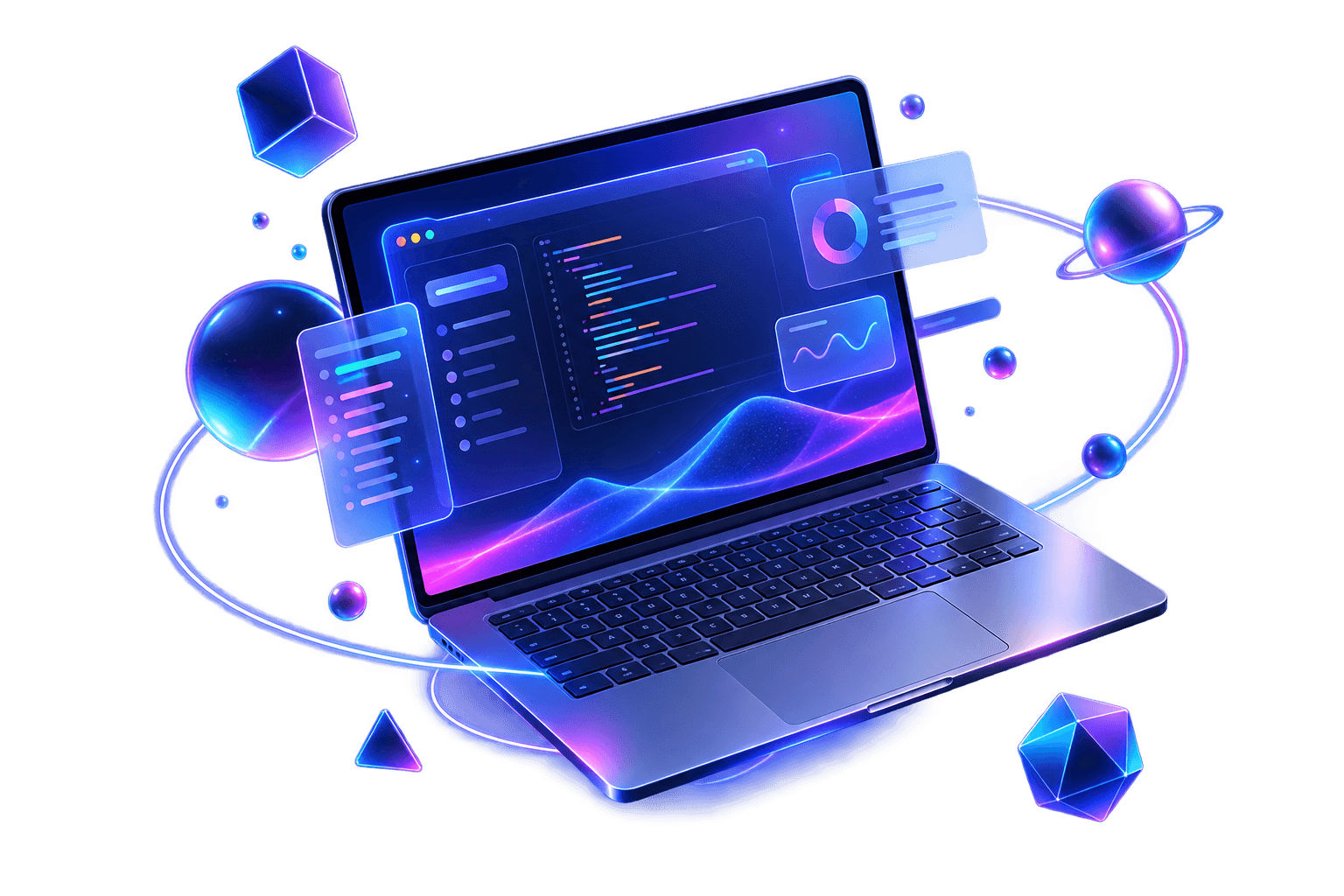 3D illustration of a laptop representing Aniket Jamunde's web and app development work